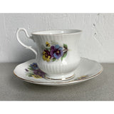 Royal Devon Teacup Saucer Set Bone China England Blue Purple Yellow Floral