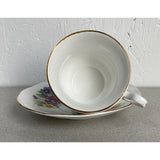 Royal Devon Teacup Saucer Set Bone China England Blue Purple Yellow Floral