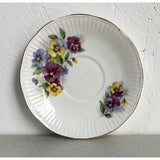 Royal Devon Teacup Saucer Set Bone China England Blue Purple Yellow Floral