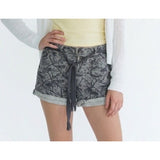 Lilka Jogger Shorts Women's Small Gray Patterned Tie Waist Cotton Blend High Rise