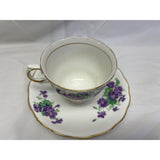 Colclough Teacup Saucer Set Purple Violets Bone China England