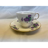 Colclough Teacup Saucer Set Purple Violets Bone China England