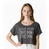 Victoria's Secret PINK Women's Small Cropped loose T shirt Gray Sequined