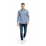 American Eagle Mens Blue Issue Size S Striped Long Sleeve Button Up Cotton Shirt