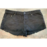 Roxy Womens Size 30 shorts Black denim raw hem lace sides