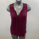 Banana Republic Women's M Top Maroon Sleeveless Tie Front Lacy Back Size Medium Rayon Blend
