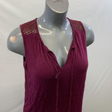 Banana Republic Women's M Top Maroon Sleeveless Tie Front Lacy Back Size Medium Rayon Blend