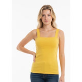 Suzy Shier Signature Womens Small Yellow Sleeveless Fitted Side Roushing Top