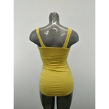 Suzy Shier Signature Womens Small Yellow Sleeveless Fitted Side Roushing Top