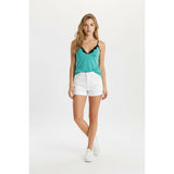 La Senza Women's Medium Sleeveless Green Speghetti Strap Lace Trim V Neck  Cami