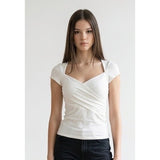 Foxy Jeans Top Women's Medium Ivory Capped Short Sleeve Wrap Top