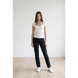 Foxy Jeans Top Women's Medium Ivory Capped Short Sleeve Wrap Top
