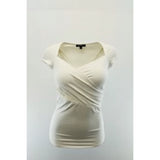 Foxy Jeans Top Women's Medium Ivory Capped Short Sleeve Wrap Top