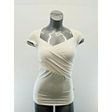 Foxy Jeans Top Women's Medium Ivory Capped Short Sleeve Wrap Top