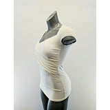 Foxy Jeans Top Women's Medium Ivory Capped Short Sleeve Wrap Top