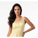 Tan Jay Women's Yellow Laced Tank Top Size Petite Small Cotton