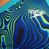 Speedo Women's Printed Tie Back Keyhole Bikini Swim Top Large True Cobalt Neon Depths NWOT