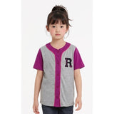 Roots Kids Girls Medium Gray Purple Short Sleeve Button Up Baseball Jersey