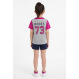 Roots Kids Girls Medium Gray Purple Short Sleeve Button Up Baseball Jersey