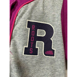 Roots Kids Girls Medium Gray Purple Short Sleeve Button Up Baseball Jersey