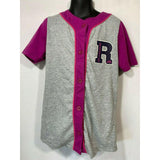 Roots Kids Girls Medium Gray Purple Short Sleeve Button Up Baseball Jersey