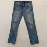 American Eagle Artist Blue Jeans Women's Size 00 Stretch Ripped Distressed Low Rise Cropped Denim