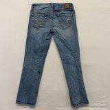 American Eagle Artist Blue Jeans Women's Size 00 Stretch Ripped Distressed Low Rise Cropped Denim