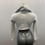 Aeropostale Cropped Hoodie Women's Size Medium White Long Sleeve Hooded Sweatshirt