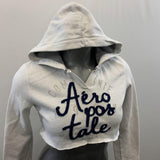 Aeropostale Cropped Hoodie Women's Size Medium White Long Sleeve Hooded Sweatshirt