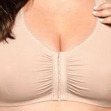 Glamorise Womens Front-Closure Cotton T-Back Wirefree #1908 Cafe