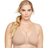Glamorise Womens Front-Closure Cotton T-Back Wirefree #1908 Cafe