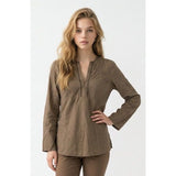 Tommy Hilfiger Top Women's Large Brown Striped Long Sleeve Deep V Neck