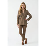 Tommy Hilfiger Top Women's Large Brown Striped Long Sleeve Deep V Neck