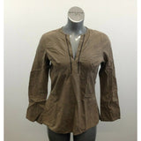 Tommy Hilfiger Top Women's Large Brown Striped Long Sleeve Deep V Neck