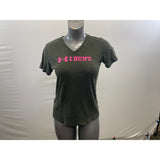 Under Armour I Hunt V Neck T Shirt Women's Size MD Green Short Sleeve Heat Gear Tee