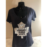 NHL Toronto Maple Leafs Girls Youth Large 11/13 V Neck Tee Shirt Blue cotton/poly