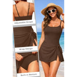 Tempt Me One Piece Swimdress for Women Brown Tummy Control Medium NWT