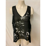 Denver Hayes Women's S top sheer black with white flowers sleeveless scoop neck