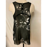 Denver Hayes Women's S top sheer black with white flowers sleeveless scoop neck