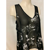 Denver Hayes Women's S top sheer black with white flowers sleeveless scoop neck