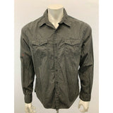 Guess Jeans Men's Medium Logan Black Gray Striped Button Up Casual Back Graphic