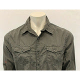 Guess Jeans Men's Medium Logan Black Gray Striped Button Up Casual Back Graphic