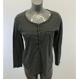 Eddie Bauer Henley Shirt  Women's Large Gray White Striped Cotton Long Sleeve