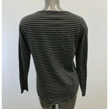 Eddie Bauer Henley Shirt  Women's Large Gray White Striped Cotton Long Sleeve
