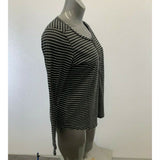Eddie Bauer Henley Shirt  Women's Large Gray White Striped Cotton Long Sleeve