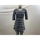 Divided H&M Women's Blue Patterned Long Sleeve Midi Dress Fitted Waist Size 10 Cotton