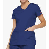 Dickies Womens EDS Scrub Signature V-Neck Top Patch Pockets XXS Galaxy Blue