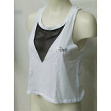 PINK Victoria Secrets Women's S white & black tank silver sequined spellout