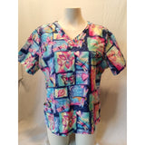 O2 Scrubs Women's V Neck Short Sleeve Multi Color Medical Scrub Top Size Small