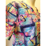 O2 Scrubs Women's V Neck Short Sleeve Multi Color Medical Scrub Top Size Small